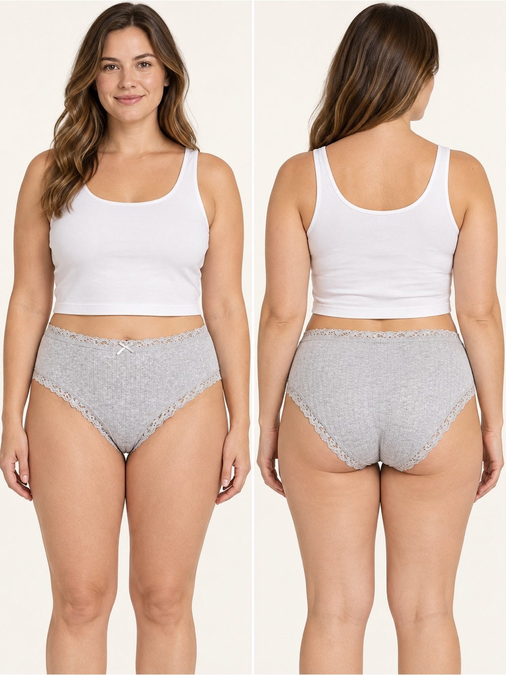 SKIMS Cotton Pointelle Lace Trim Brief Grey XL NWT